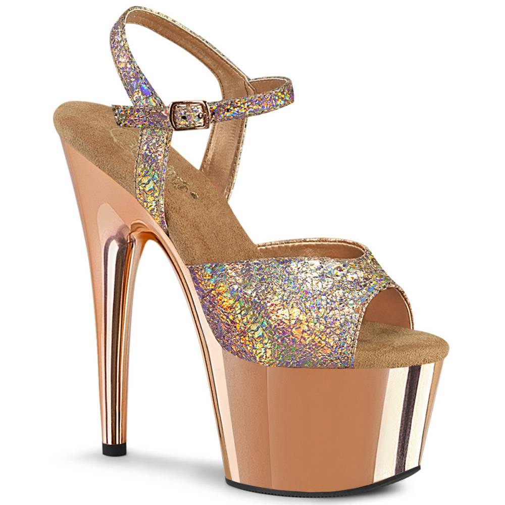 Pleaser - ADORE709HM Sandale à bride à la cheville, Pole dance chaussures - Couleur or rose Product image